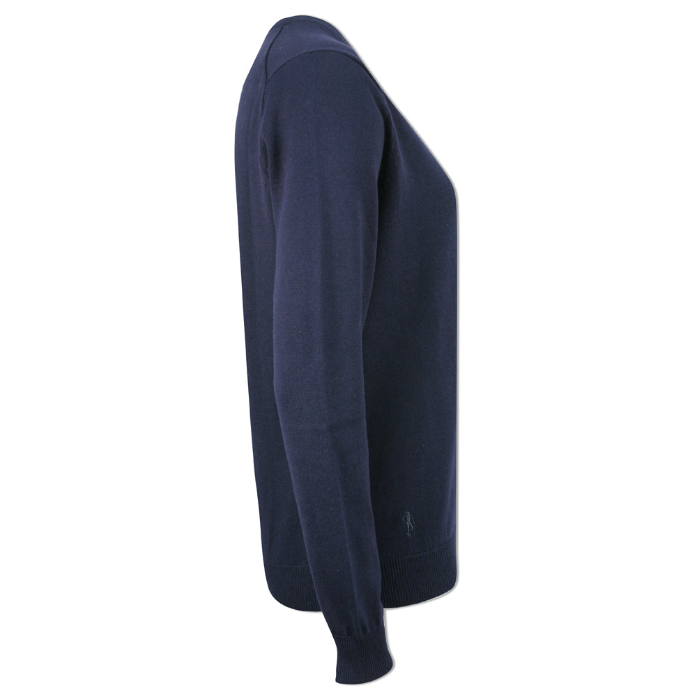 Glenmuir Ladies 100% Cotton V-Neck Sweater in Navy Blue