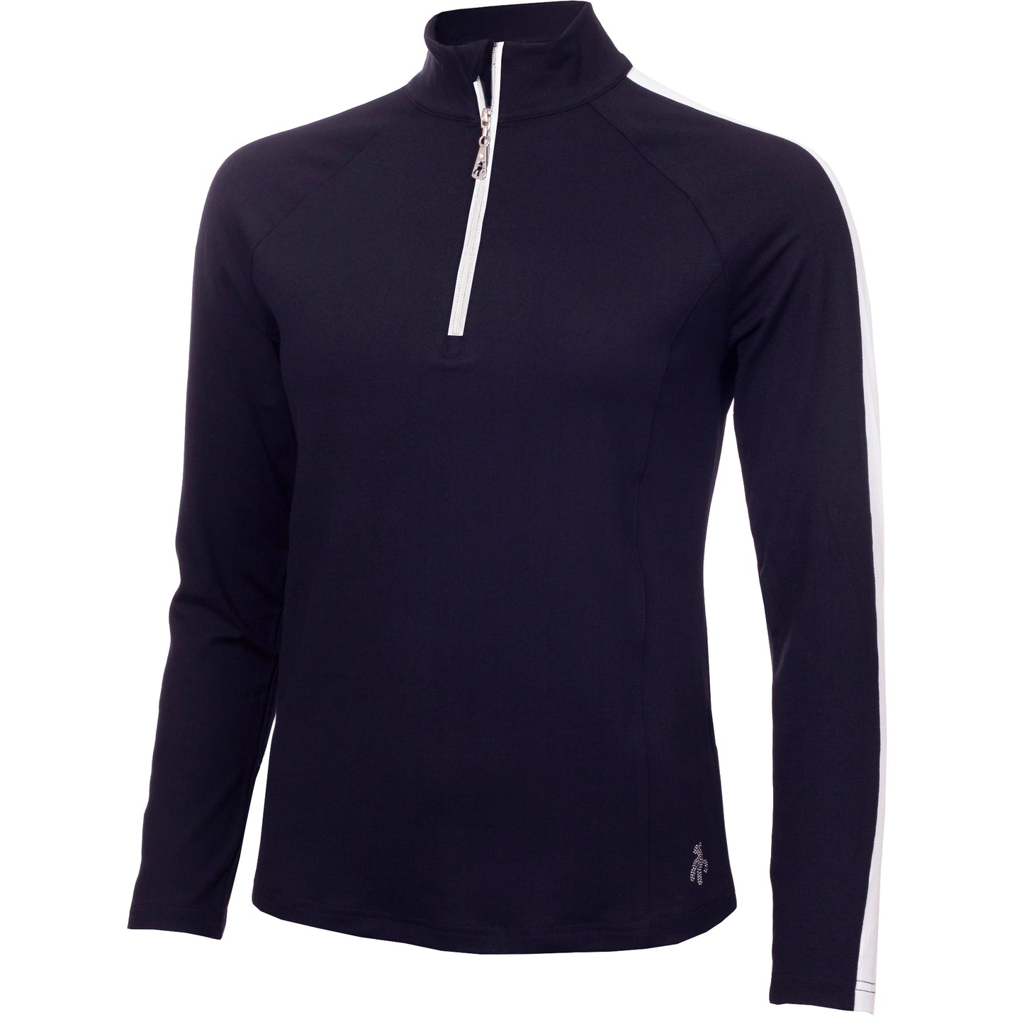 Green Lamb Ladies 1/4 Zip Neck Top with Contrast Stripes in Navy/White