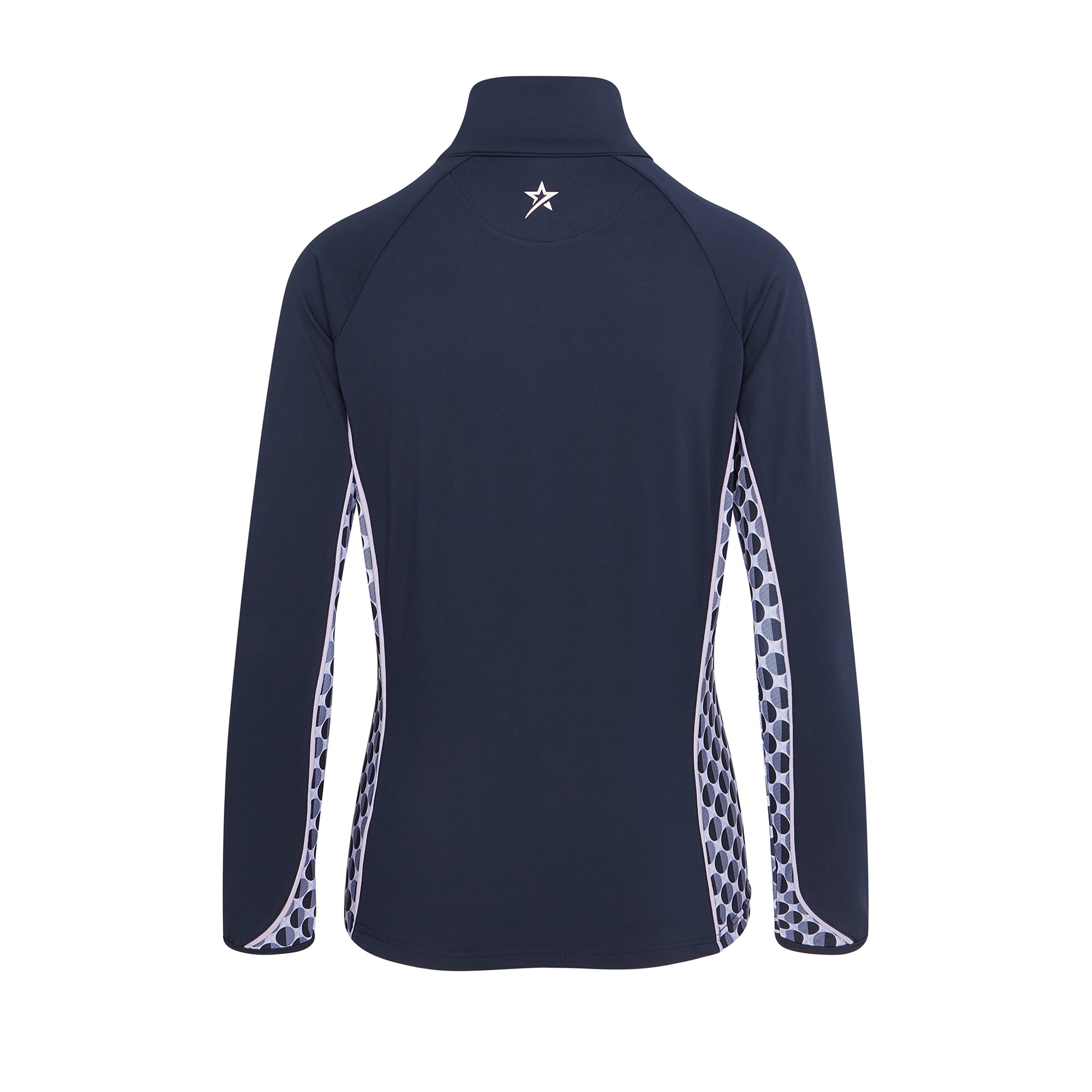 Swing Out Sister Ladies 1/4 Zip Top with Circular Pattern in Navy/Lavender