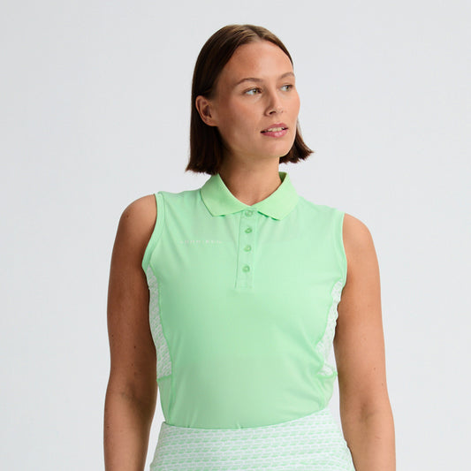 Rohnisch Ladies Sleeveless Polo with Monogram Print Textured Panels