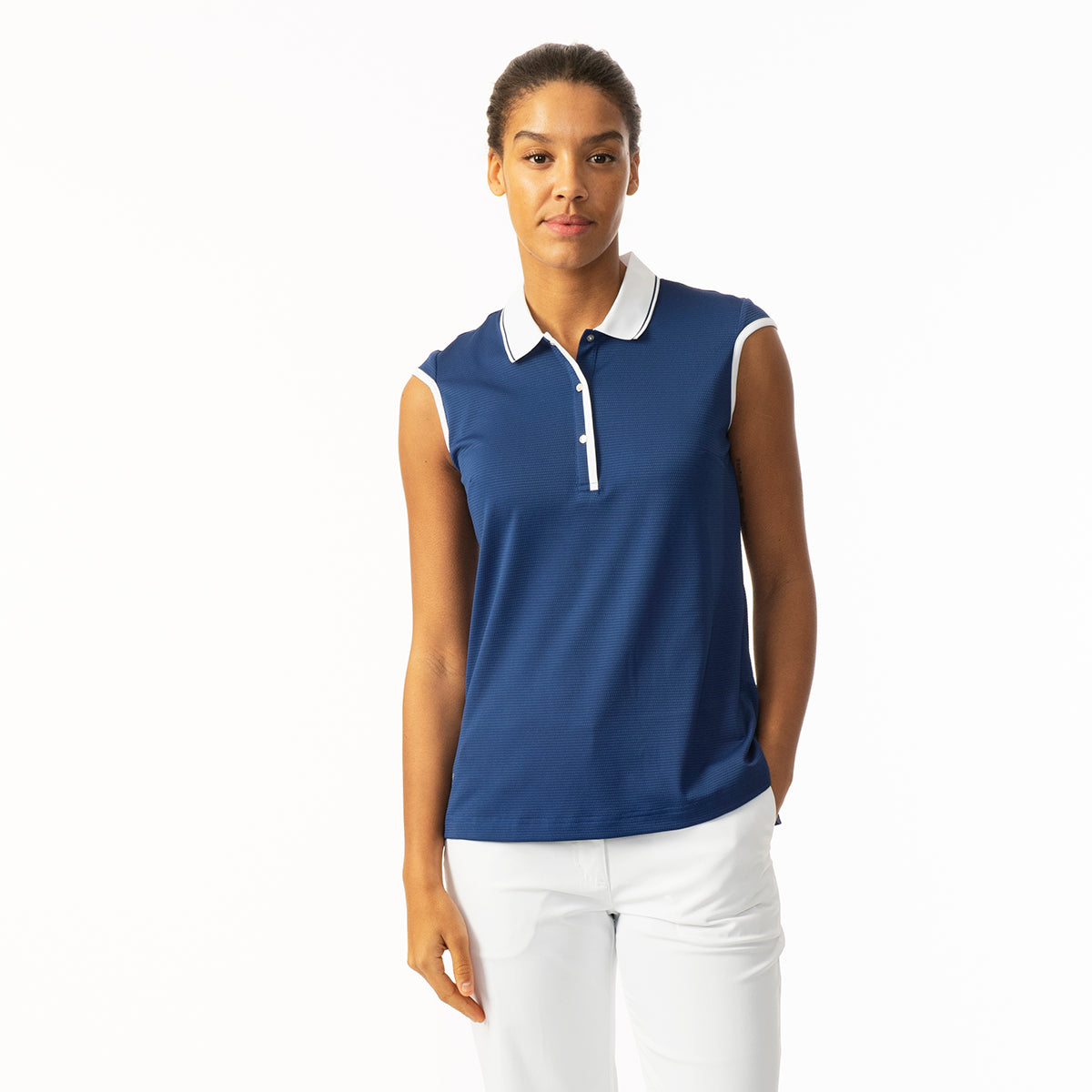 Daily Sports Ladies Sleeveless Polo With Back Pleats in Spectrum Blue