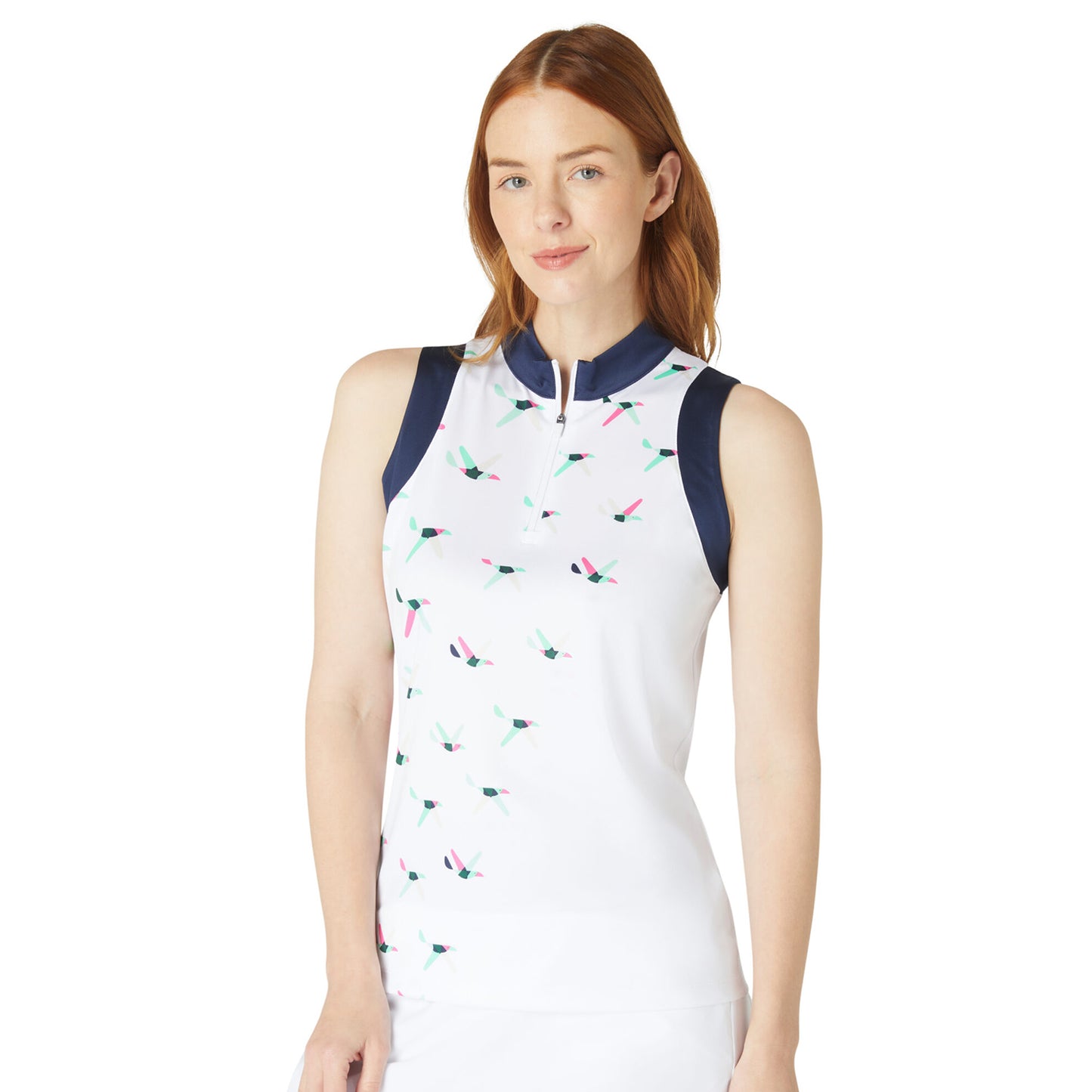 Callaway Ladies Birdie Print Sleeveless Polo with Navy Trim