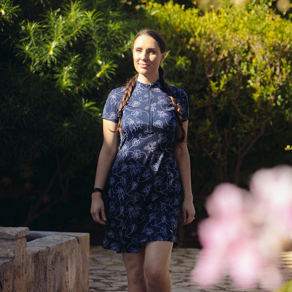 Puma Ladies Cloudspun Pollinators Print Golf Dress in Navy & White - Last One Small Only Left