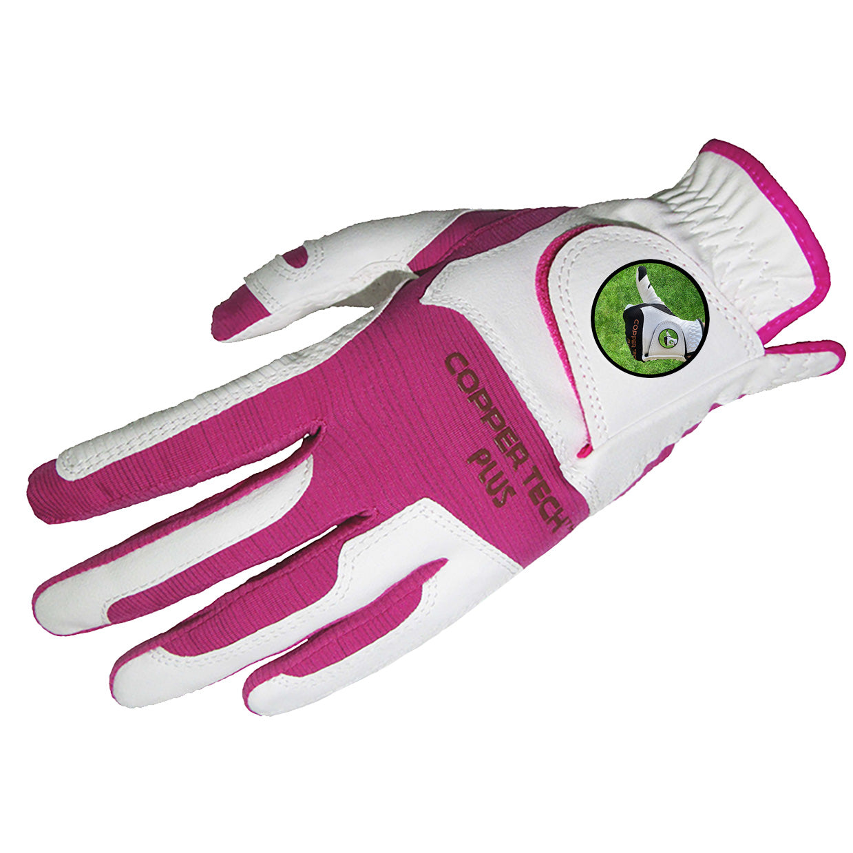 CopperTech Ladies Golf Glove with Copper-infused Technology-White/Fuschia