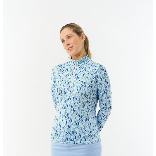 Pure Ladies Willow Leaf Print Long Sleeve Polo - Last One XXL Only Left