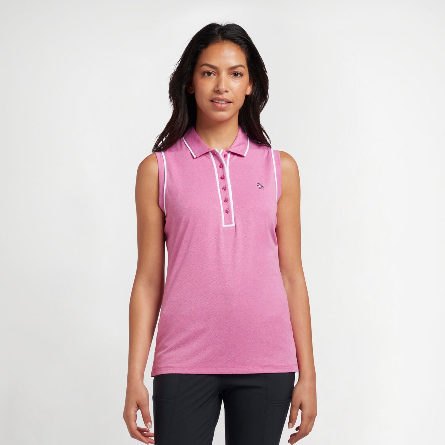 Original Penguin Ladies Piped Sleeveless Polo in Fuchsia Red