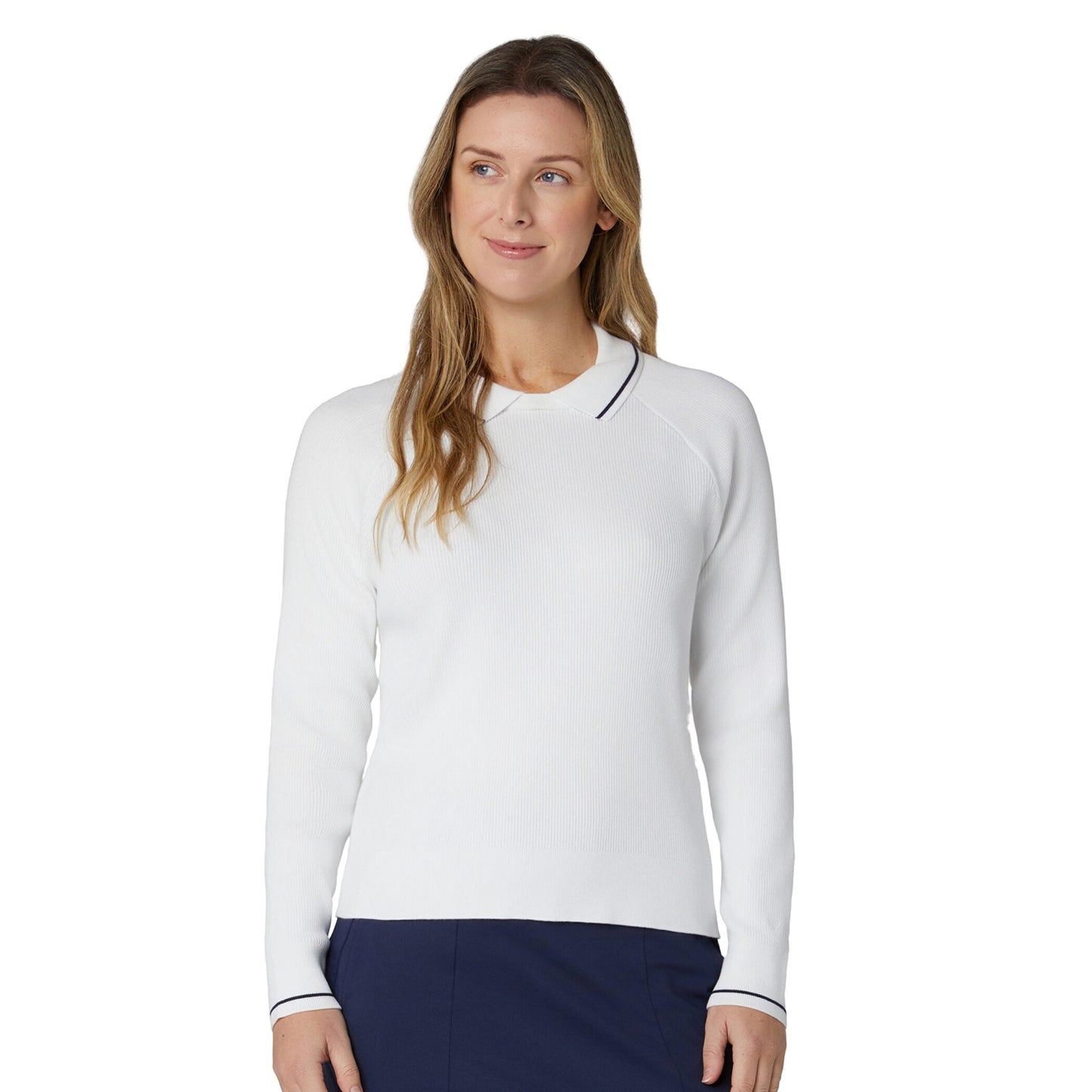 Callaway Ladies Smart Ribbed Sweater with Attached Collar For A Standout Look