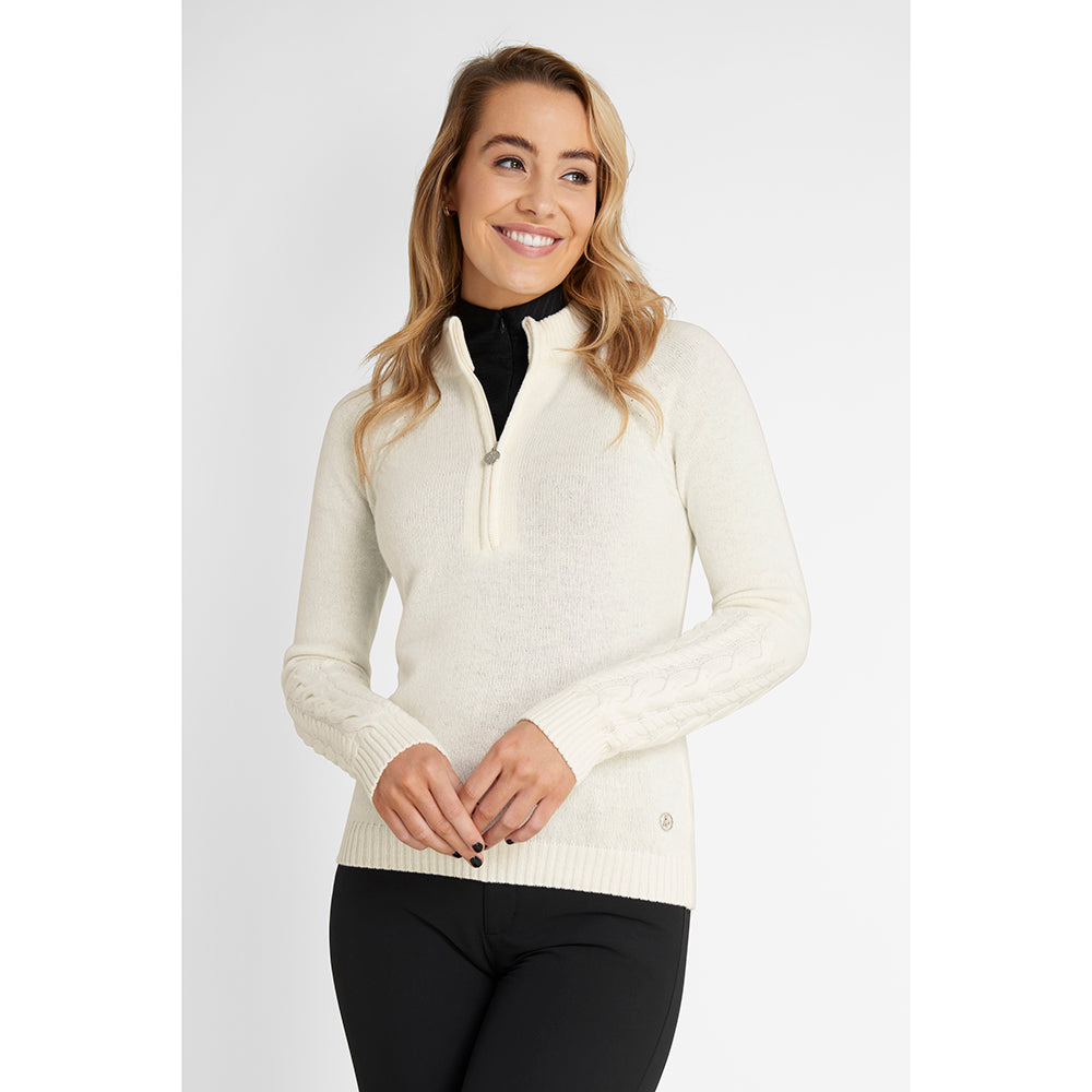 Green Lamb Ladies Wool Rich Zip-Neck Sweater in Winter White - Last One Size 20 Only Left