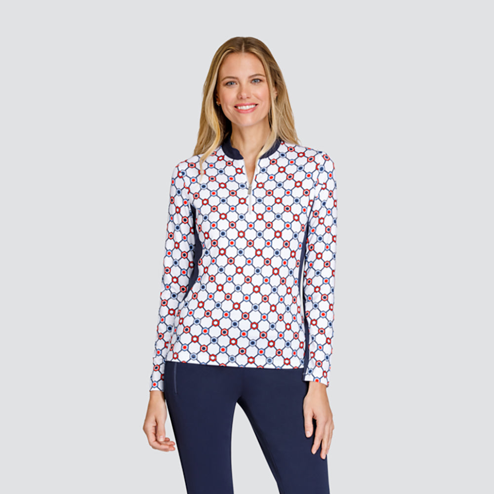 Tail Ladies Long Sleeve Top in a Geometric Hexagon Print