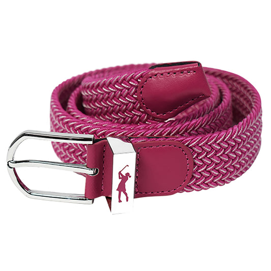 Surprizeshop Ladies Elasticated Braided Stretch Golf Belt in Pink & White