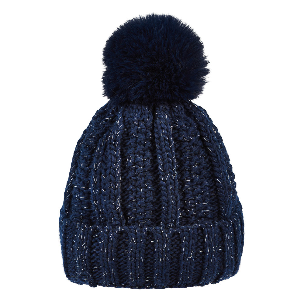 Swing Out Sister Ladies Knitted Bobble Hat in Navy & Silver