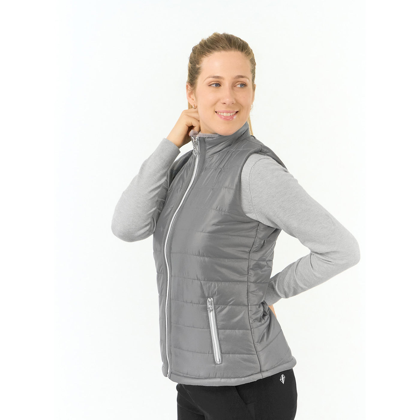 Pure Golf Ladies Gilet in Charcoal Grey with Faux Fur Collar