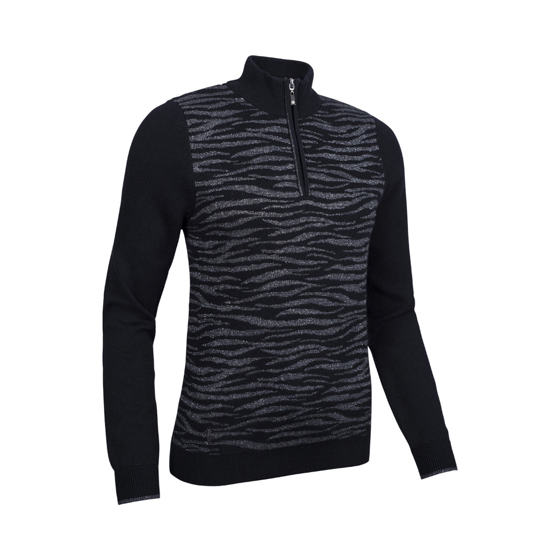 Glenmuir Ladies Black Zebra Stripe Design Golf Sweater with Water-Repellent Finish