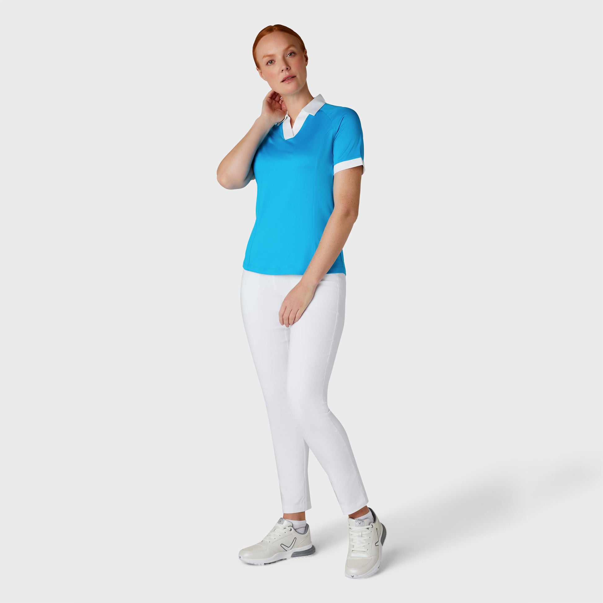 Callaway Ladies Short Sleeve Colour Block Golf Polo in Vivid Blue