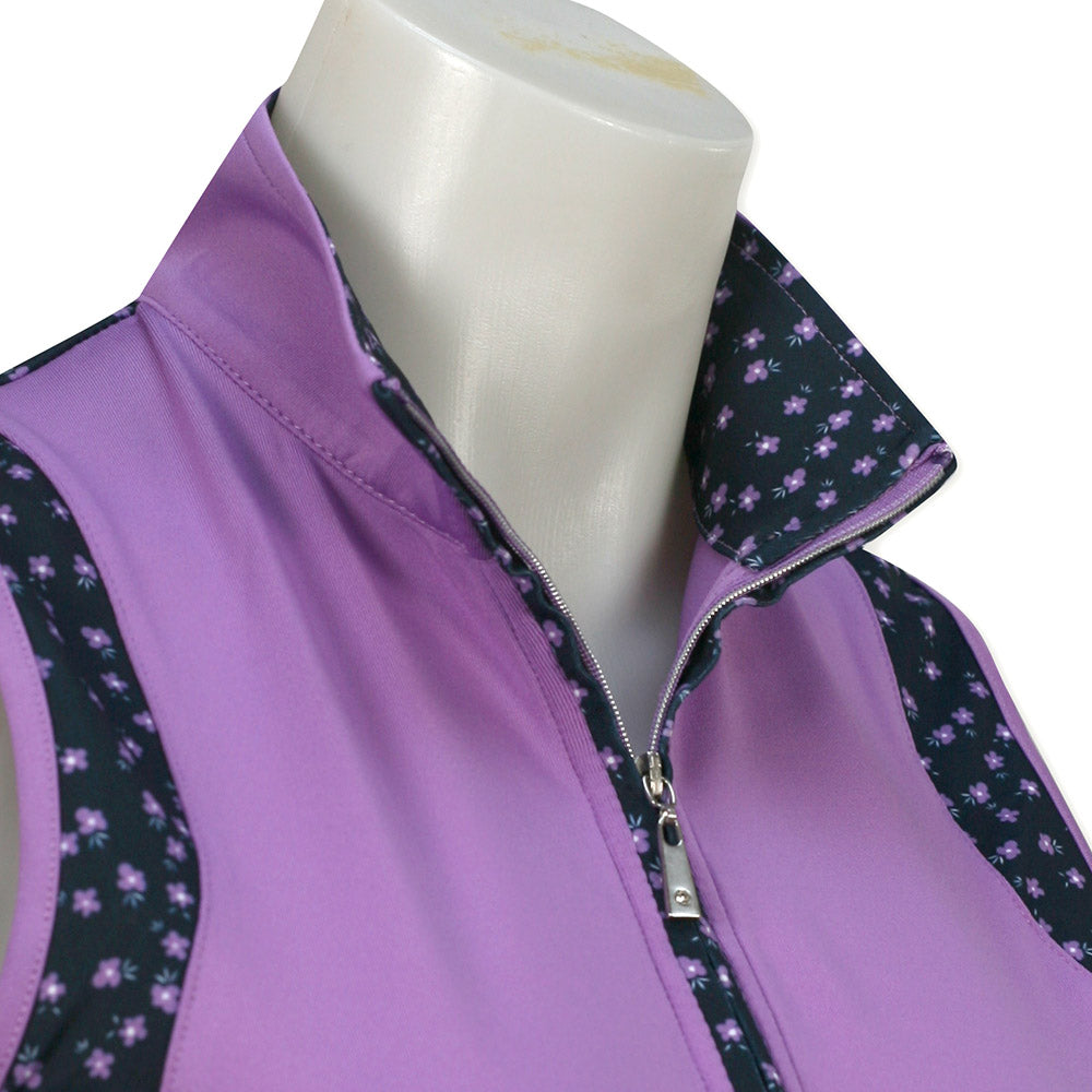 Glenmuir Ladies Sleeveless Polo with Contrast Print Panels in Amethyst/Navy/White Floral