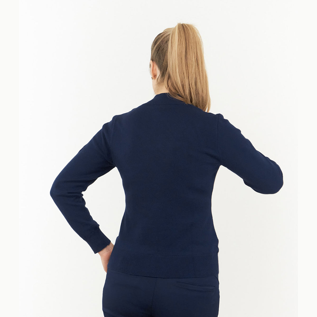 Pure Ladies Full Zip Lined Sweater in Navy