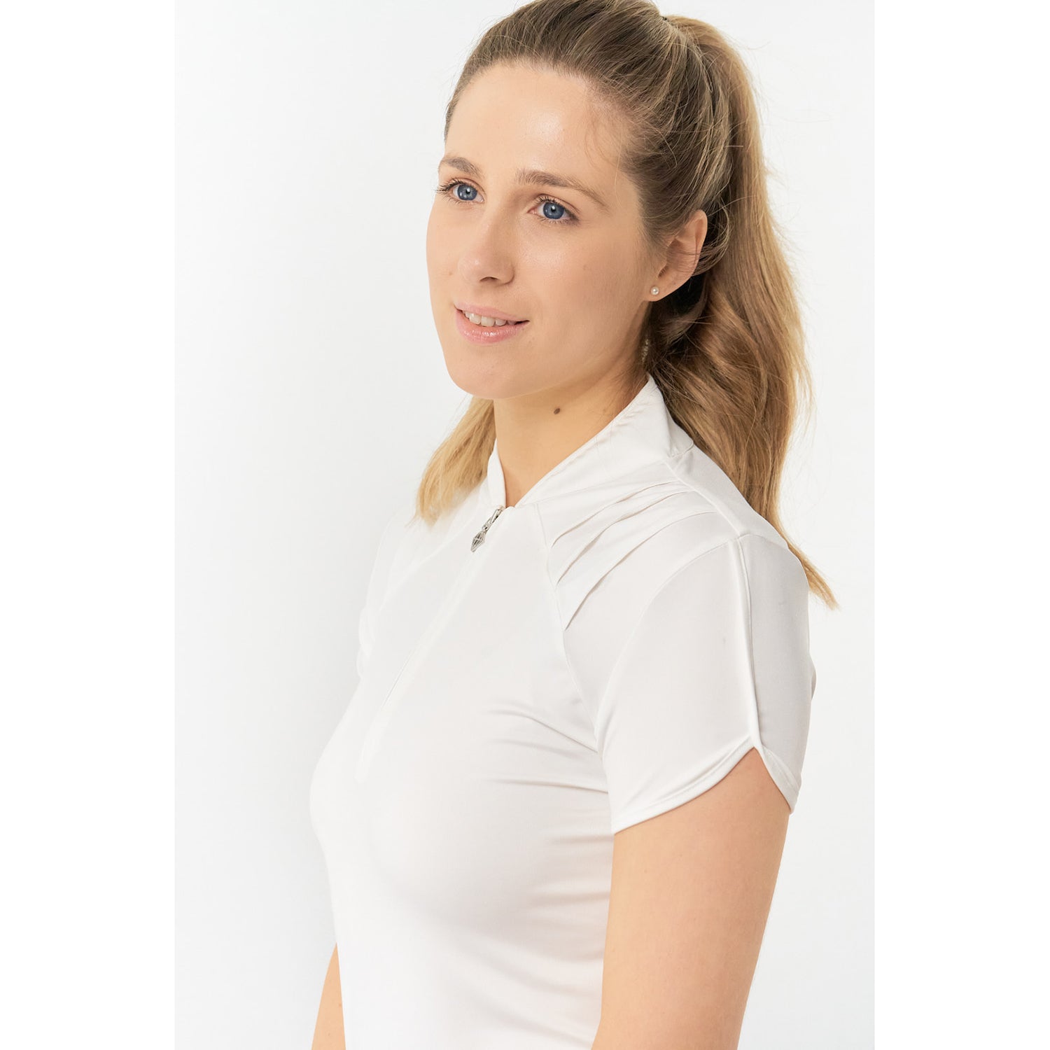 Pure Ladies Cap Sleeve Polo Shirt With Shoulder Vent Detail in White - Last One XL Only Left