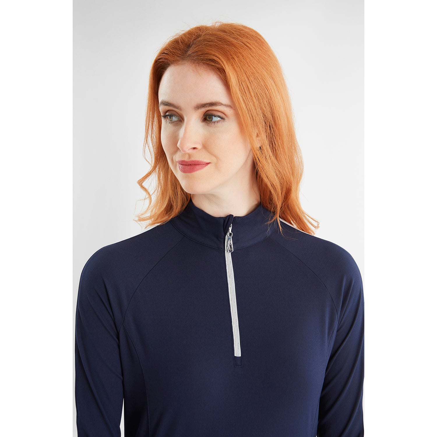 Green Lamb Ladies 1/4 Zip Neck Top with Contrast Stripes in Navy/White