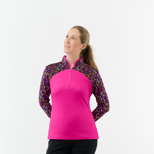 Pure Ladies Long Sleeve Polo in Berry Pop