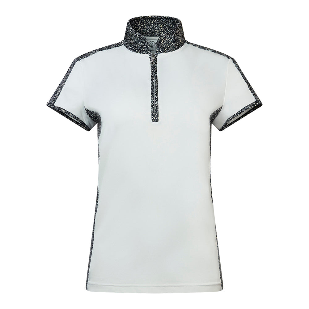 Pure Golf Ladies White & Cheetah Print Cap Sleeve Polo - Last One XS Only Left