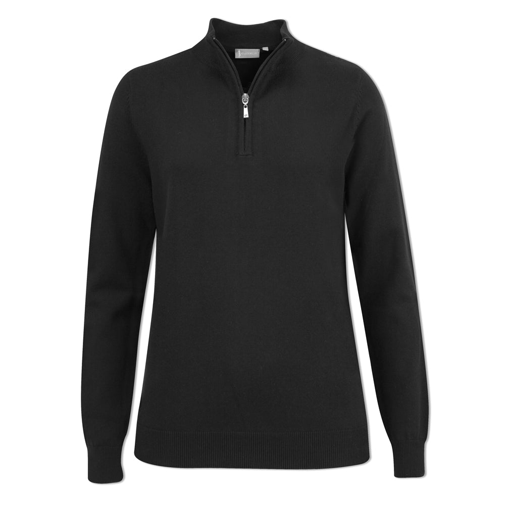 Glenmuir Ladies 100% Cotton Half-Zip Sweater in Black