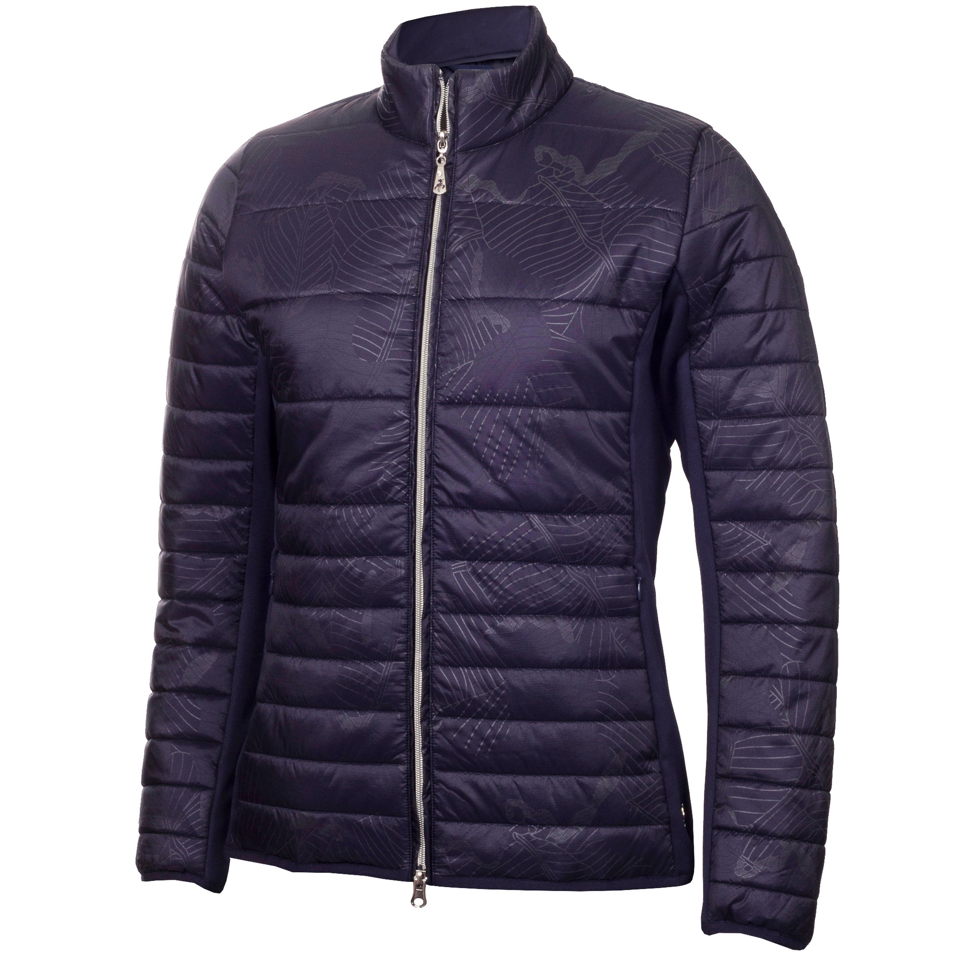 Green Lamb Ladies Quilted Jacket with Stretch Panels in Navy Reflective Print