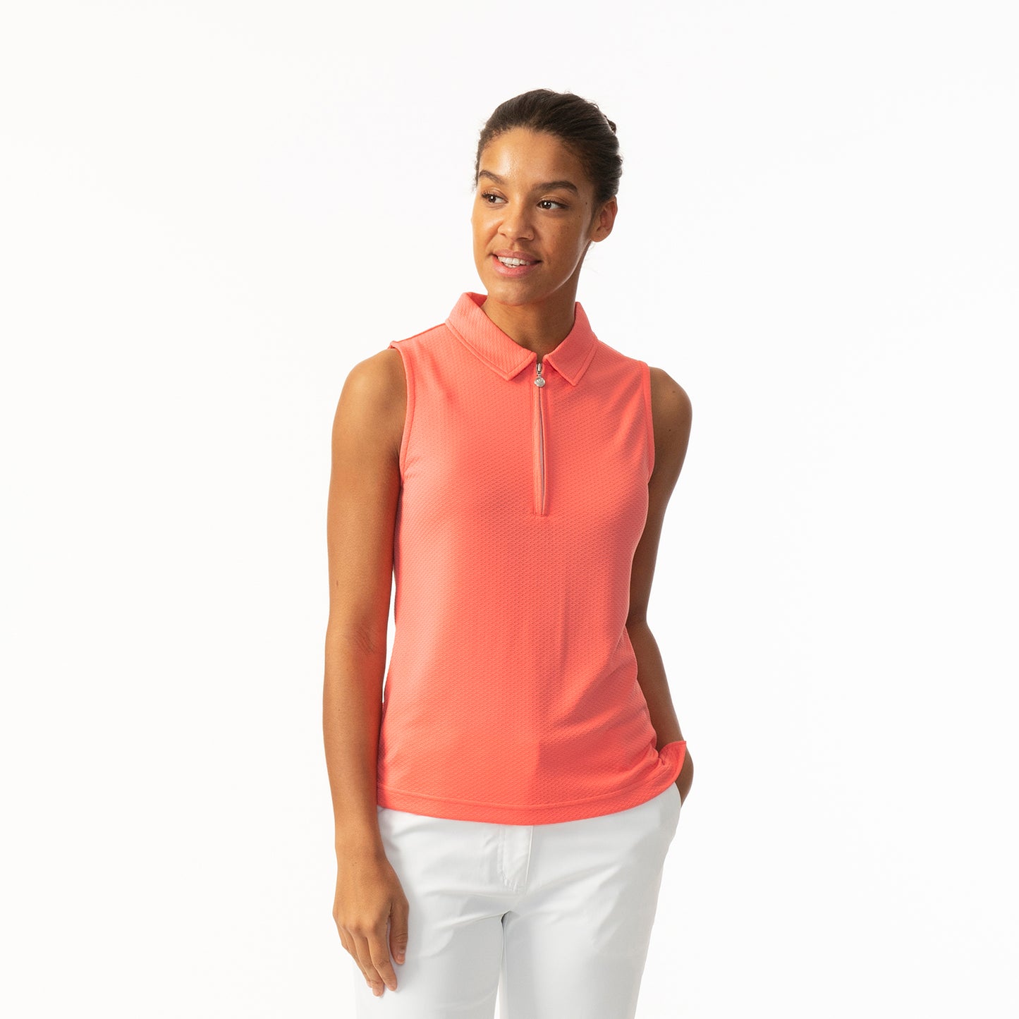 Daily Sports Honeycomb Structured Sleeveless Golf Polo Shirt in Coral