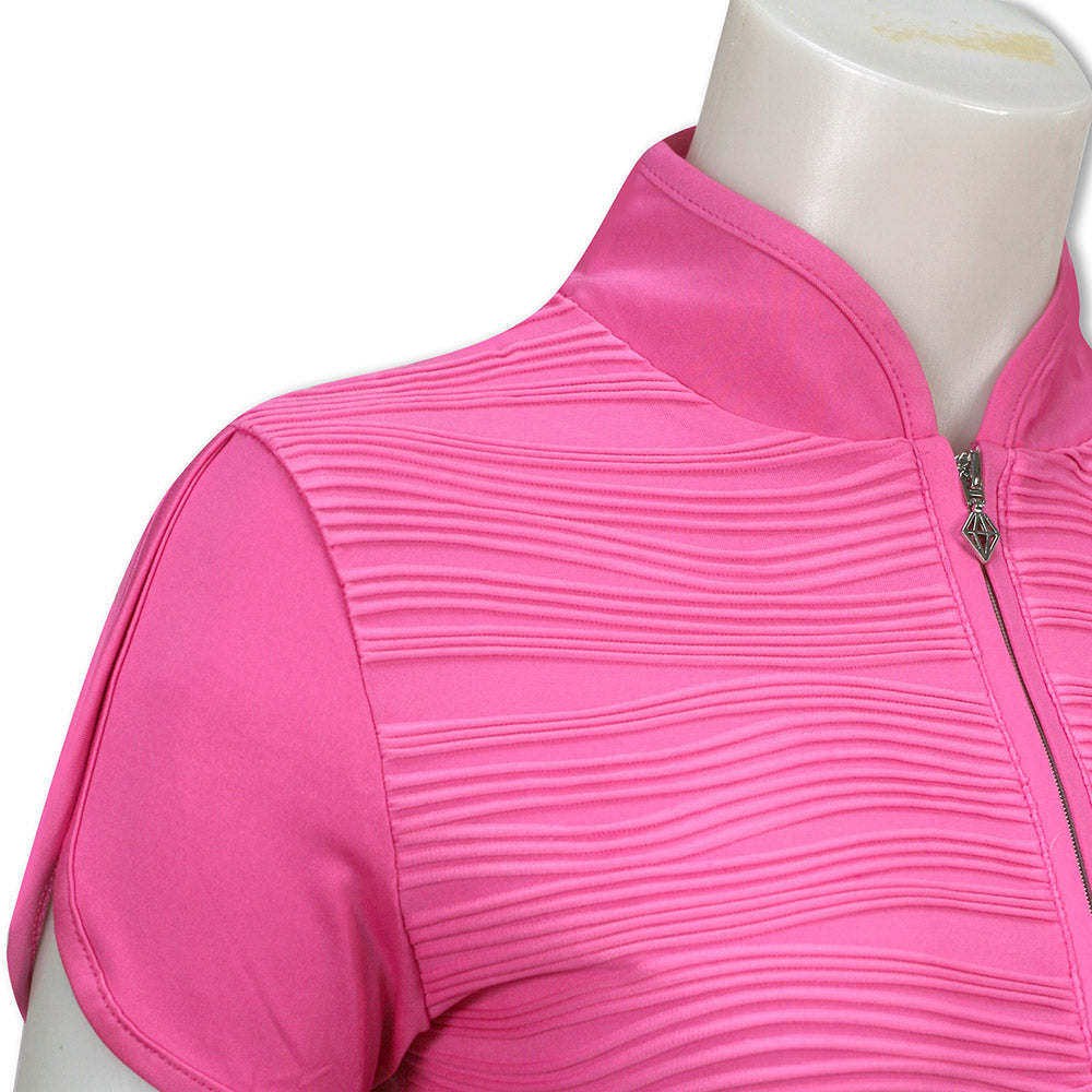 Pure Ladies Textured Wave Print Cap Polo Shirt in Azalea Pink