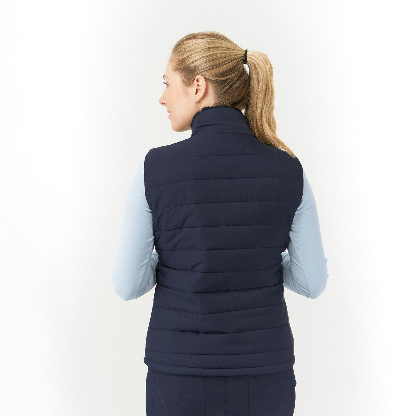 Pure Golf Ladies Gilet in Navy with Faux Fur Collar