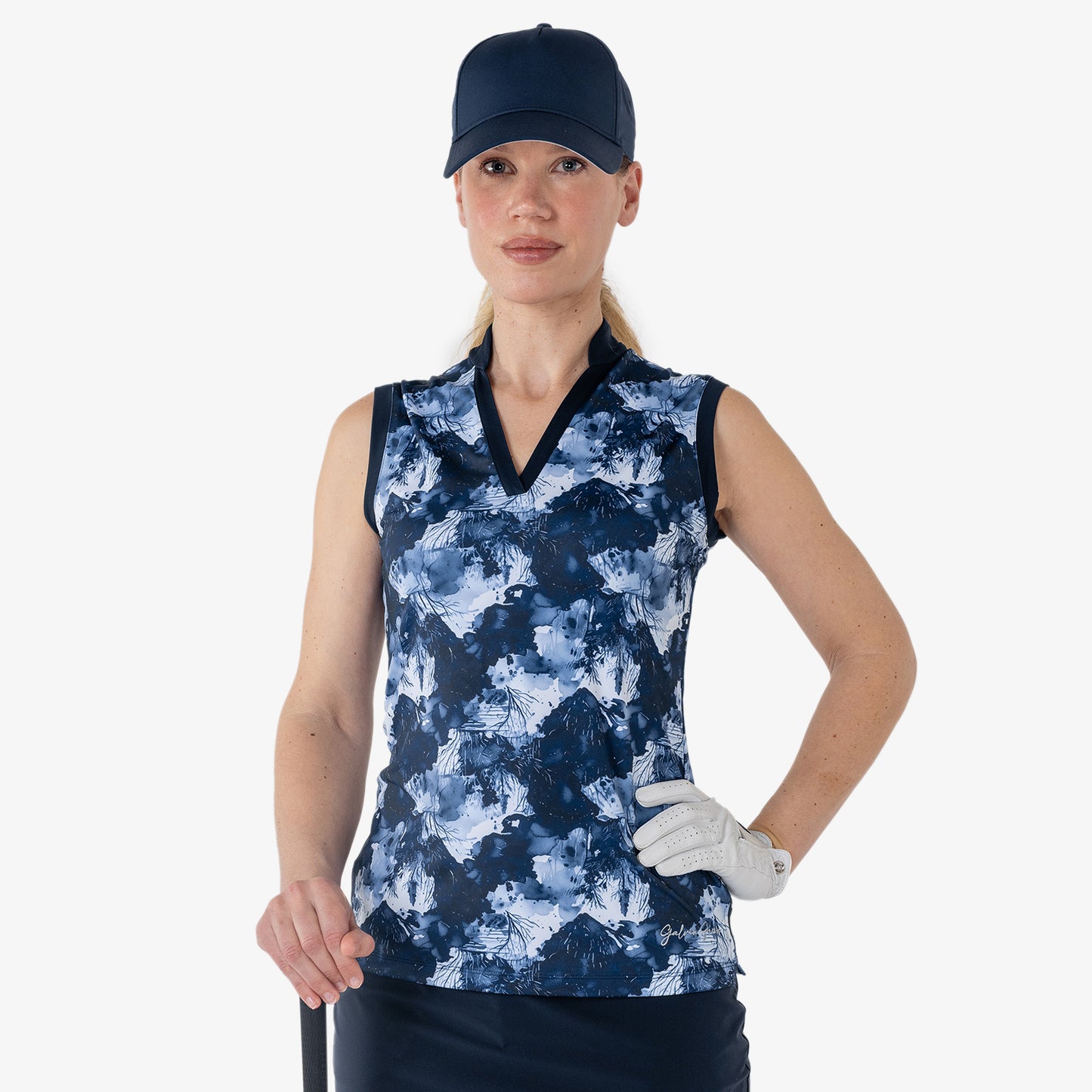 Galvin Green Ladies Sleeveless Golf Polo in Navy with Smart V-Neck