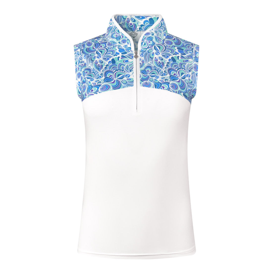 Pure Ladies Sleeveless Peacock Print Golf Polo Shirt