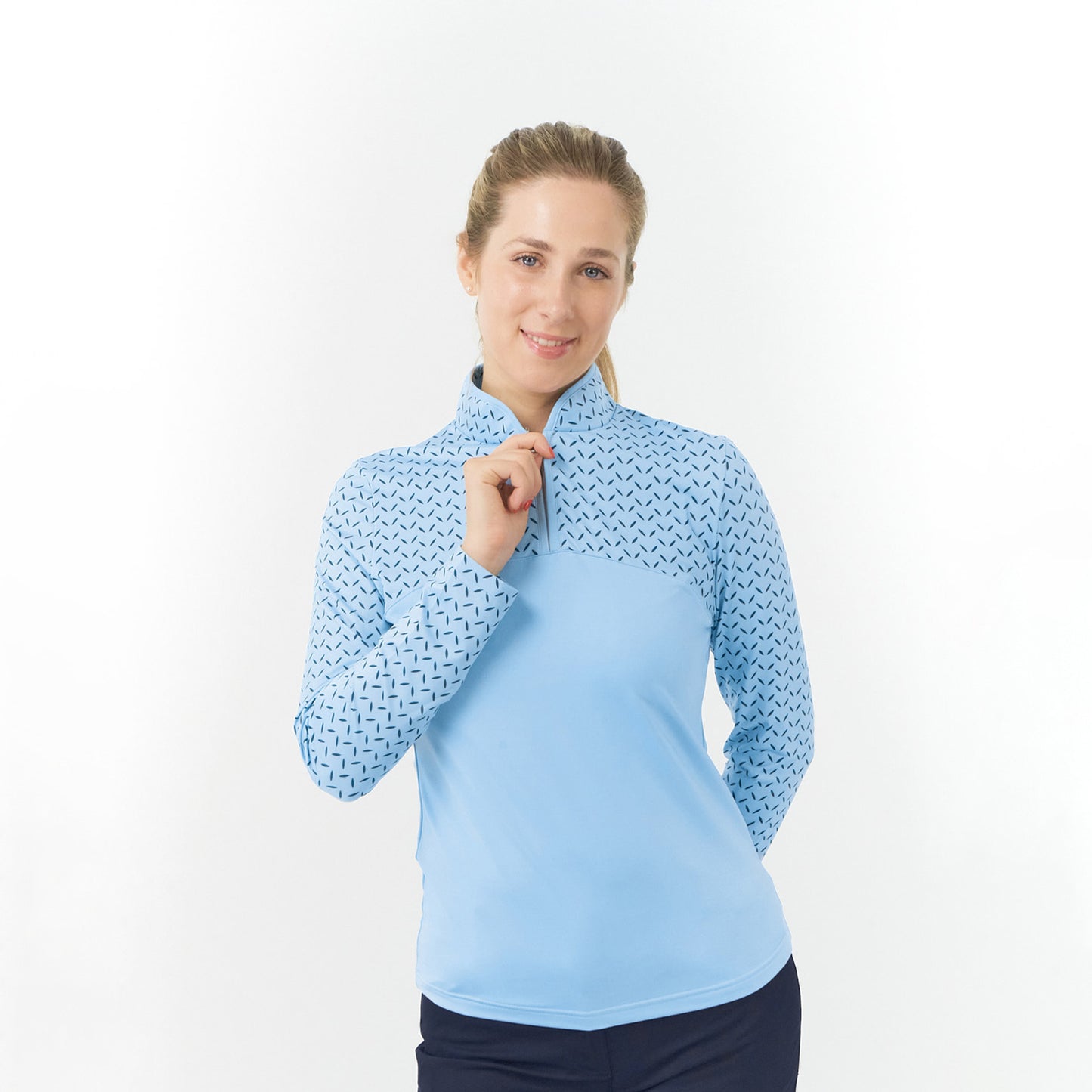 Pure Ladies Long Sleeve Leaf Print Zip-Neck Golf Top