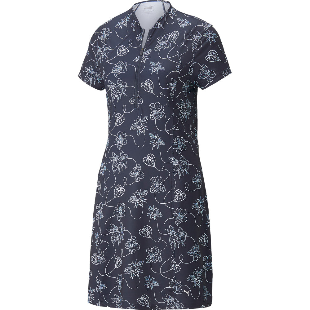 Puma Ladies Cloudspun Pollinators Print Golf Dress in Navy & White - Last One Small Only Left