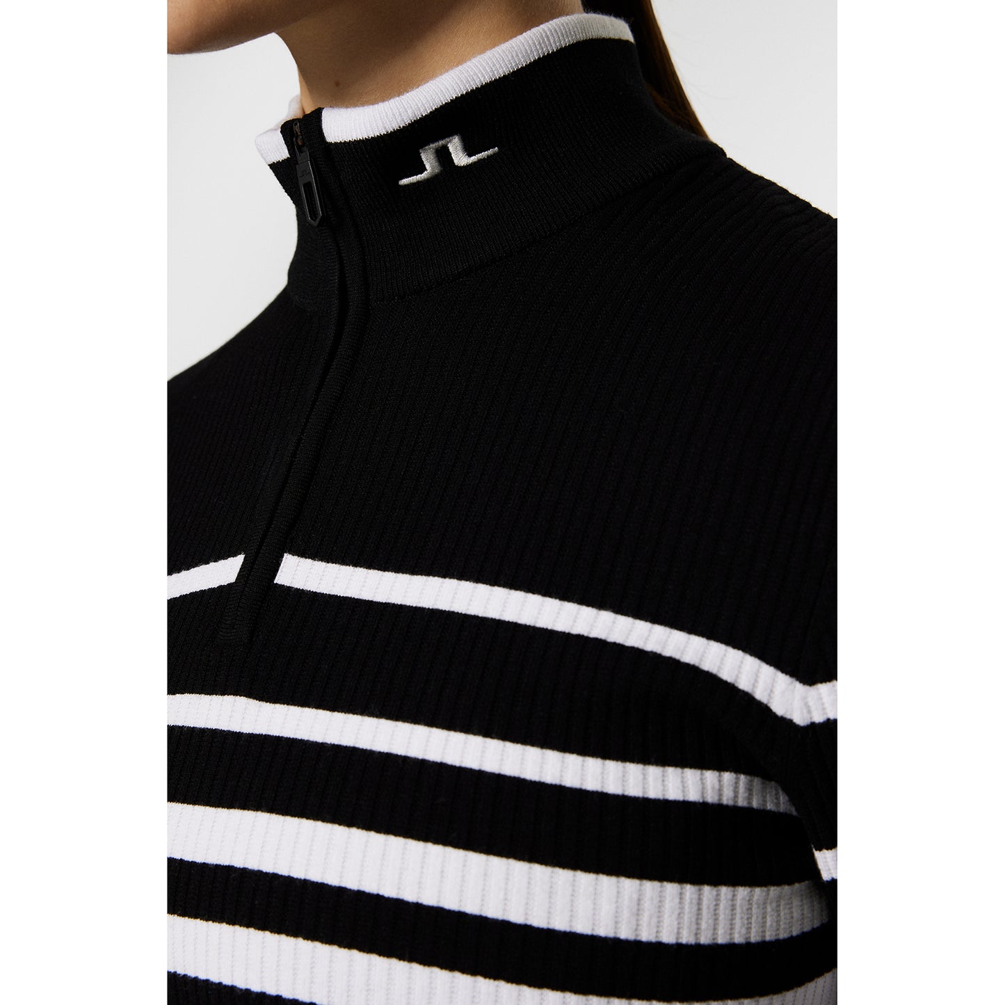 J Lindeberg Ladies Ribbed Quarter-Zip Sweater with Stripes