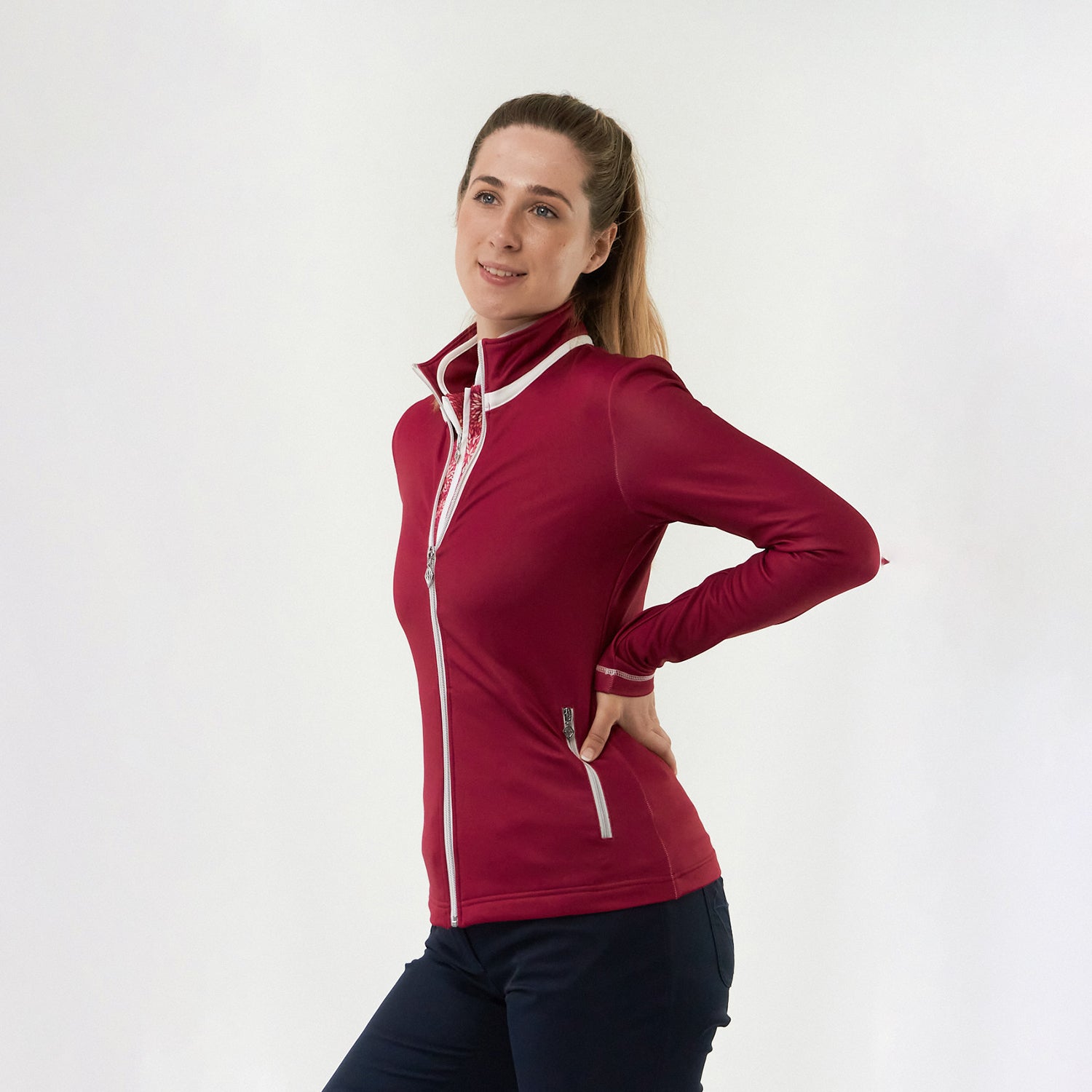 Pure Golf Ladies Mid-Layer Full Zip Jacket in Garnet Berry