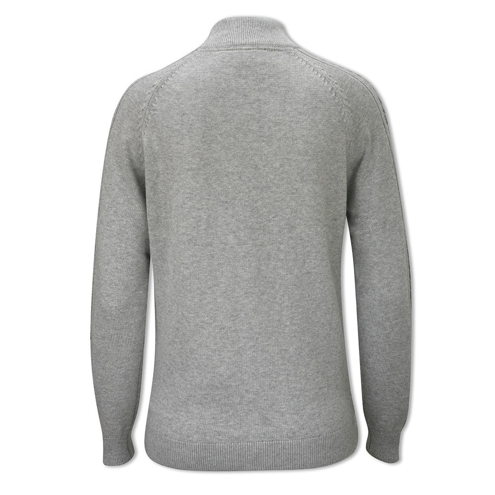 Glenmuir Ladies Rib & Cable Design Zip-Neck Sweater with Cashmere in Light Grey Marl