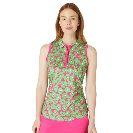 Callaway Ladies Sleeveless Floral Print Polo with Mini Collar