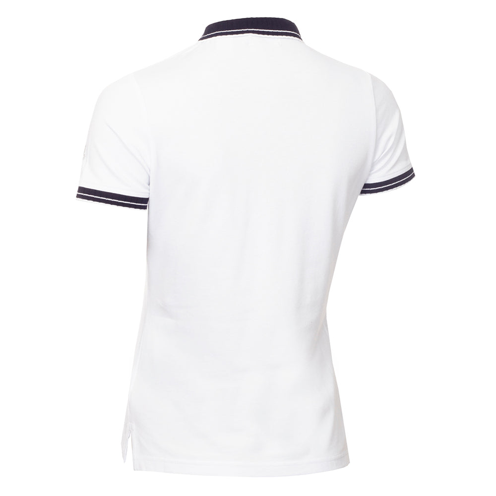 Green Lamb Ladies Organic Cotton Short Sleeve Club Polo in White & Navy