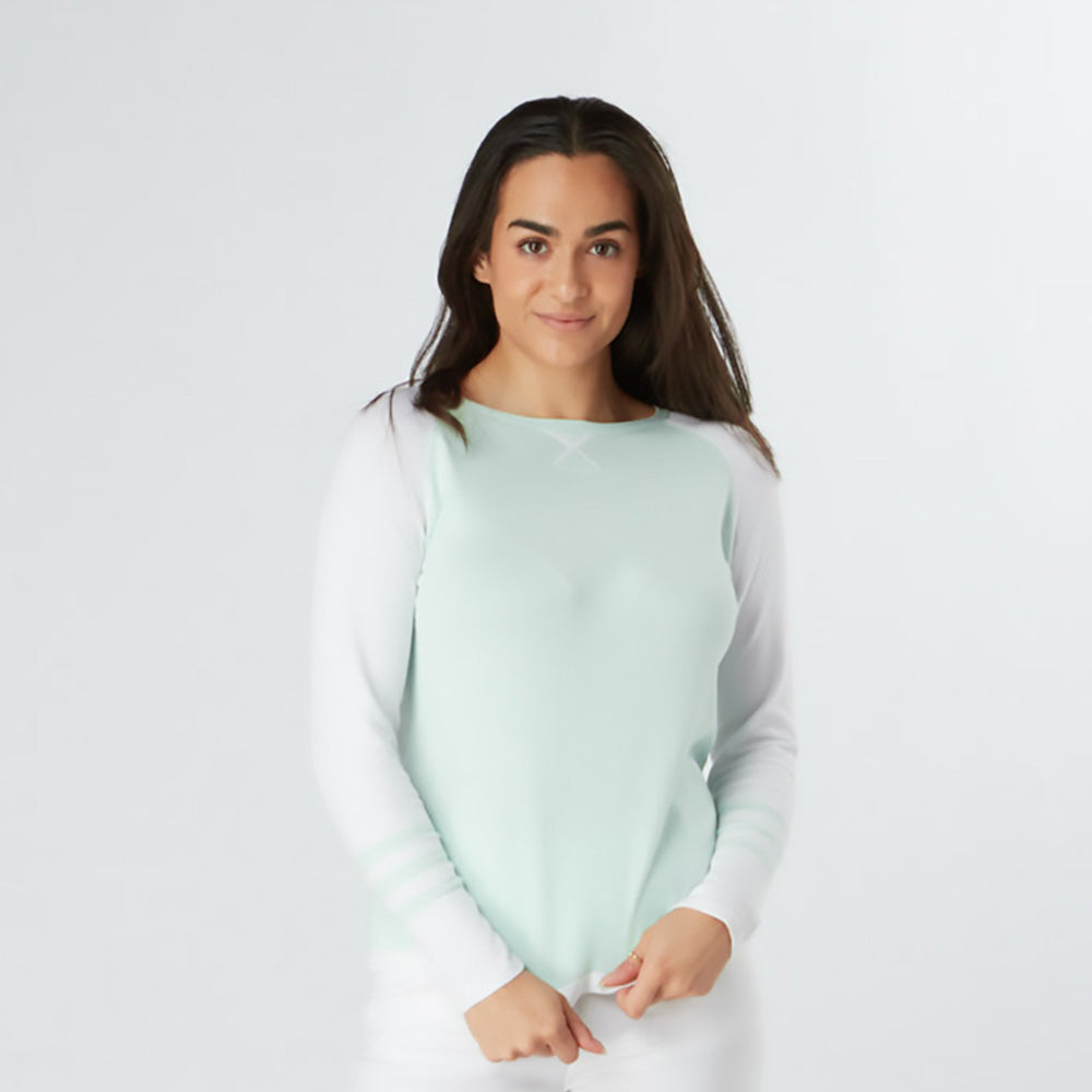 Swing Out Sister Ladies Colourblock Sweater in Mint & White