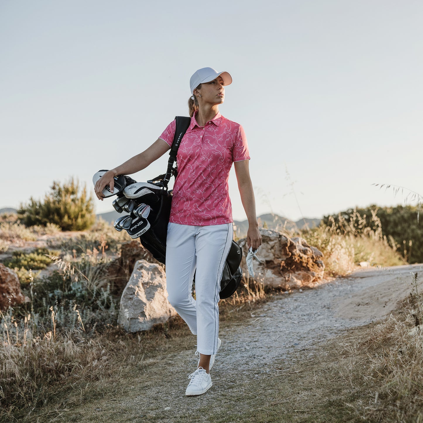 Galvin Green Ladies VENTIL8 PLUS Short Sleeve Polo with Floral Print  in Camelia Rose