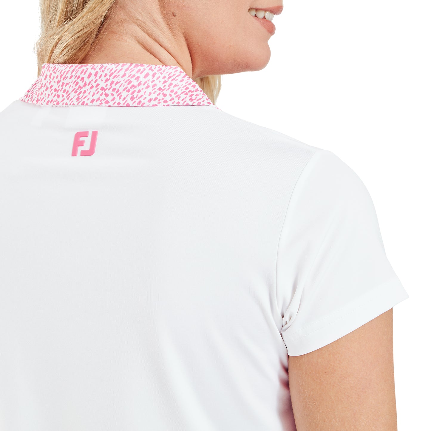 FootJoy Ladies V-Neck Cap Sleeve Polo with Animal Print Trim