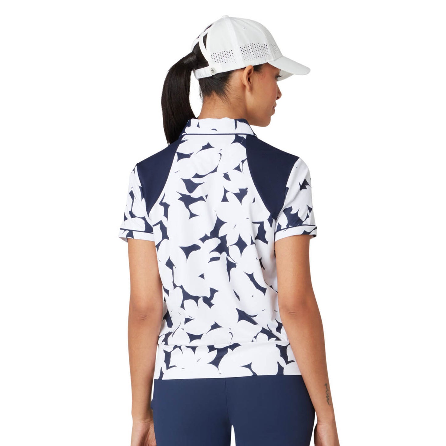 Original Penguin Womens Short Sleeve Floral Polo Shirt in Navy and White