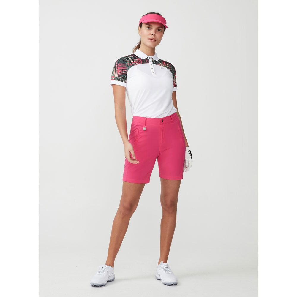 Rohnisch Ladies Short Sleeve Polo in Palm Fuchsia Print Detail - Small Only Left