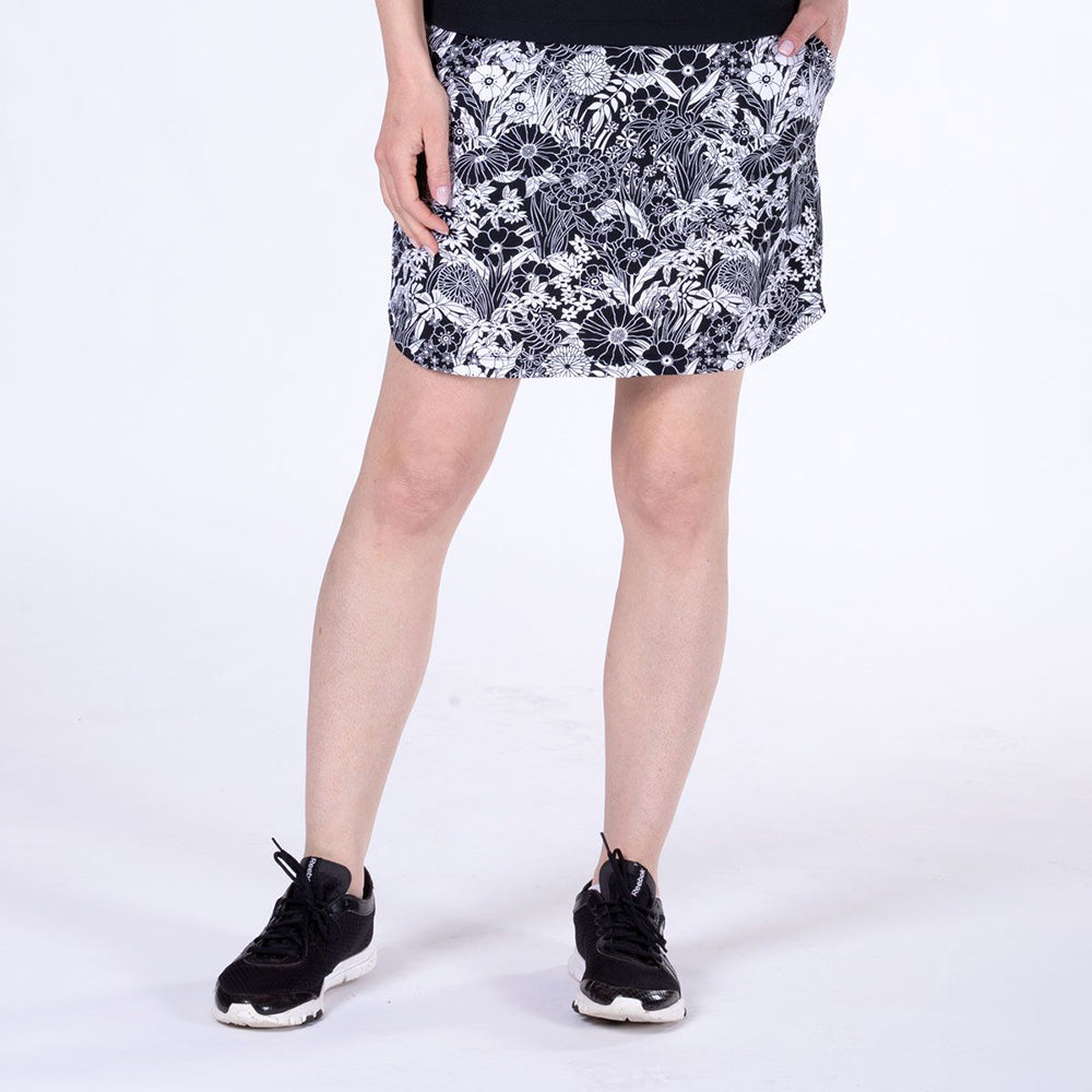 Nivo Ladies Graphic Floral Print Pull-On Skort in Black & White