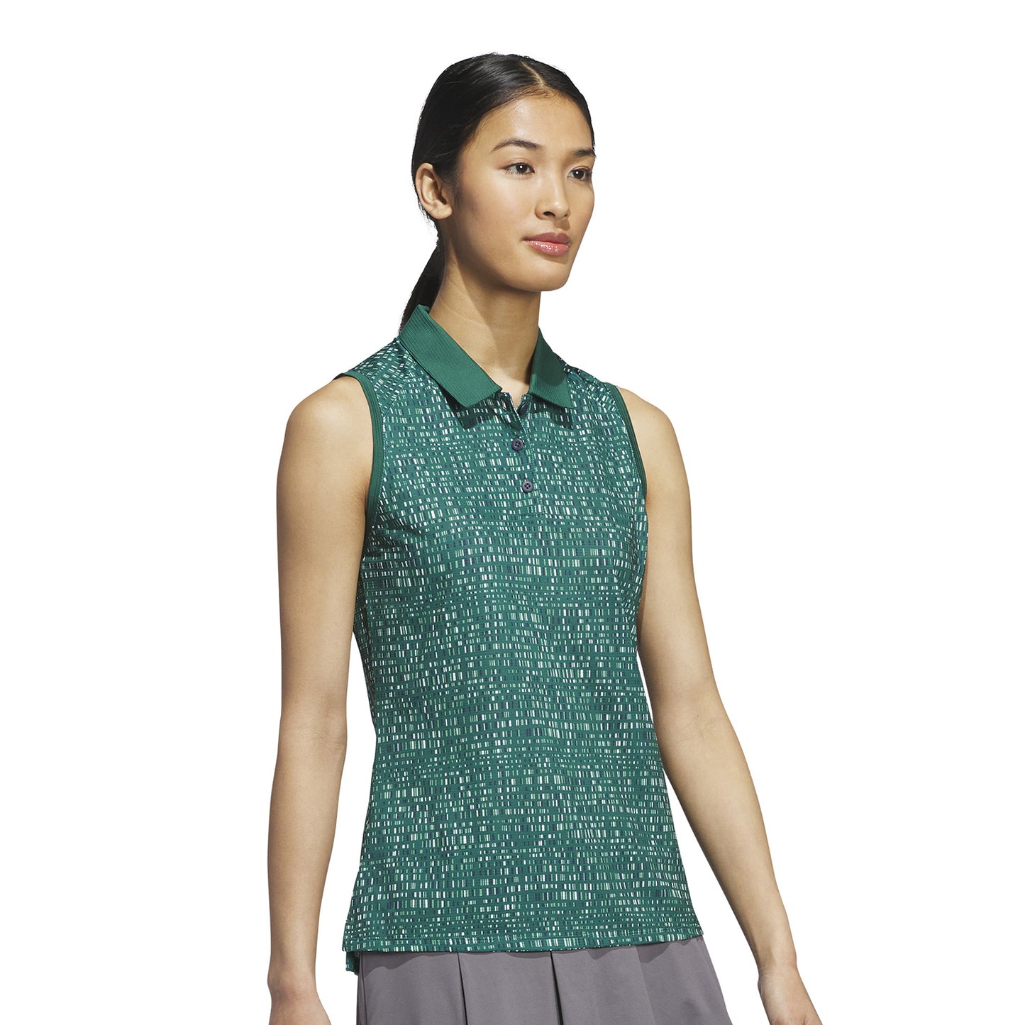 adidas Ladies Sleeveless Digitized Print Golf Polo in Collegiate Green