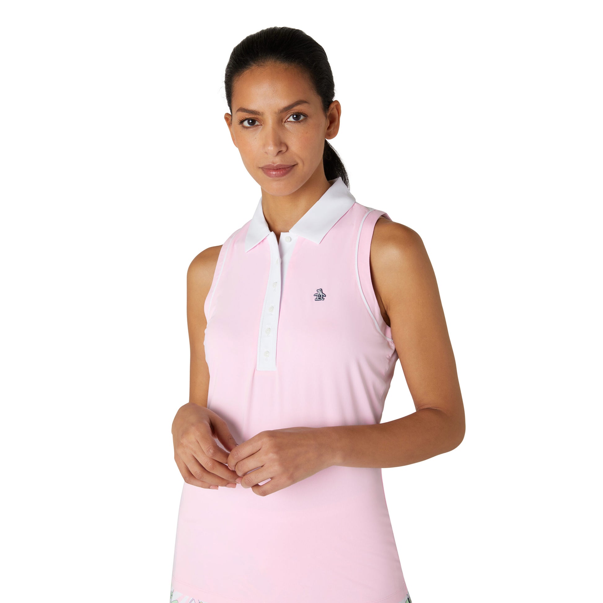 Original Penguin Ladies Gelato Pink Sleeveless Golf Polo with Mesh Panel Back