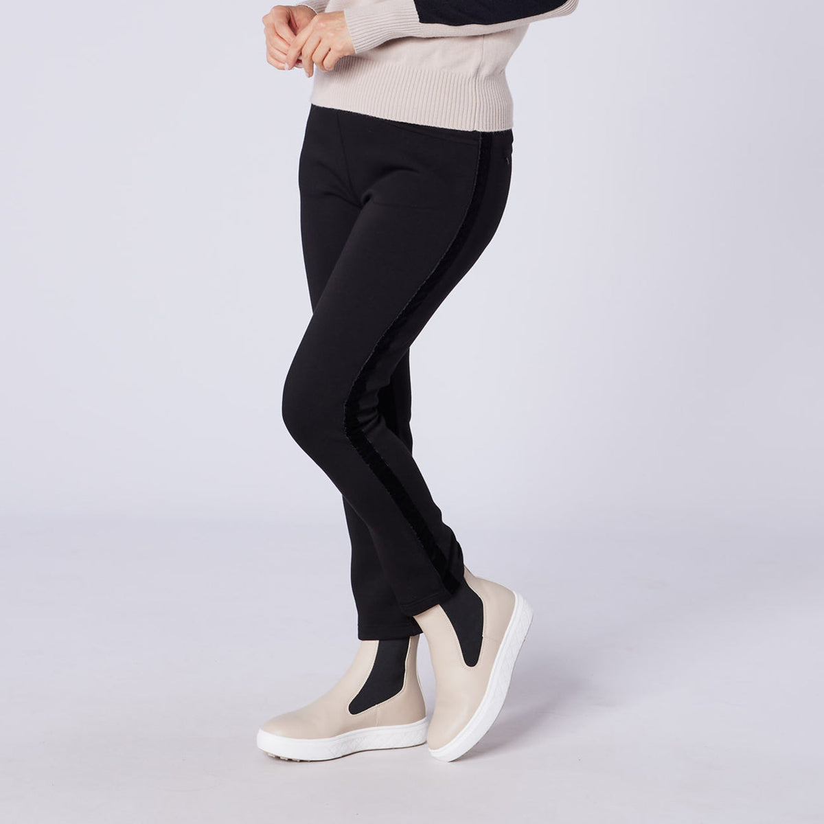 Swing Out Sister Thermal Pull-On Fleece Backed Trousers with Side Stripe in Pitch Black