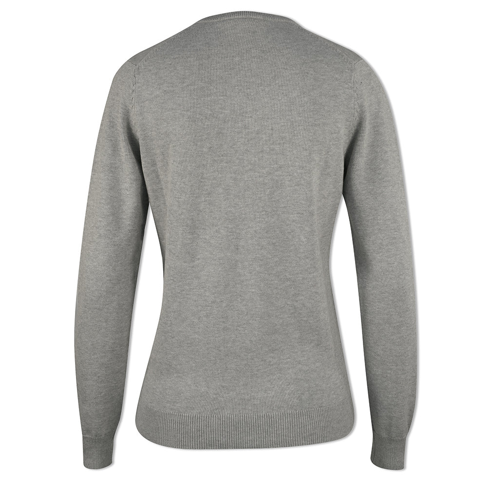 Glenmuir Ladies 100% Cotton V-Neck Sweater in Light Grey Marl
