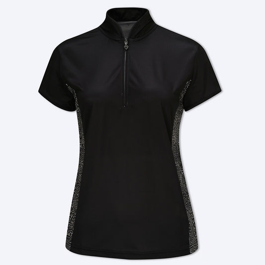 Pure Golf Ladies Black & Cheetah Cap Sleeve Polo Shirt