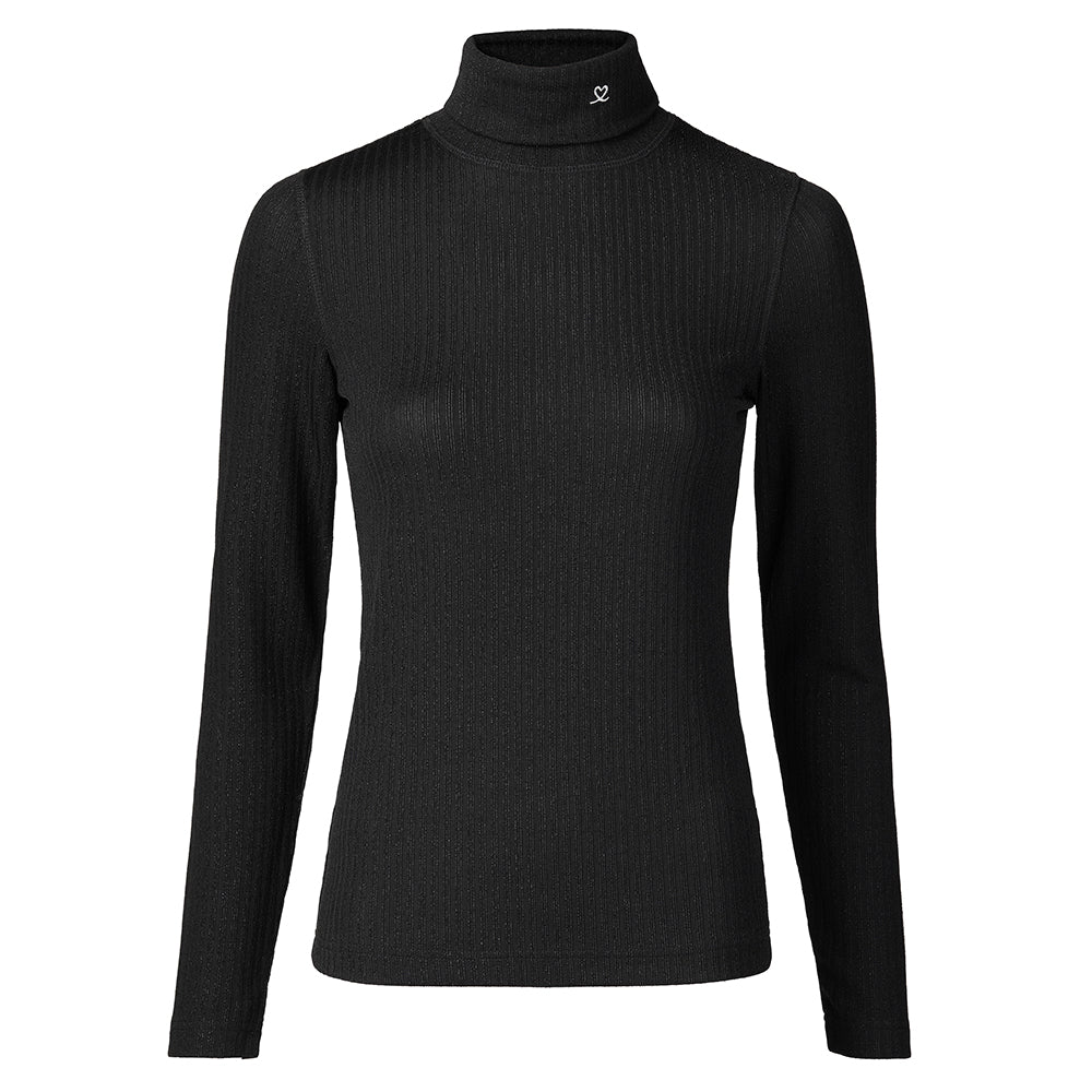 Daily Sports Ladies Long Sleeve Roll-Neck in Black with Silver Thread